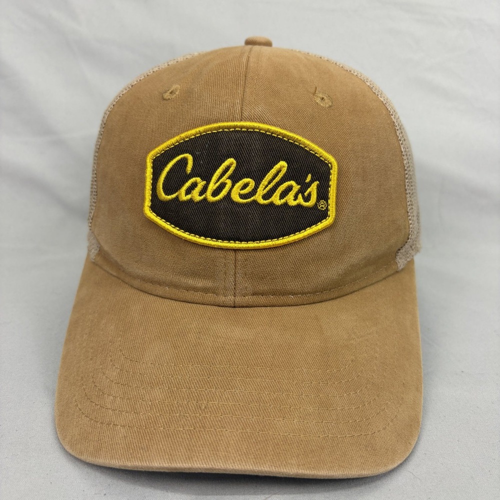 Cabela's Trucker Hat Mesh Back Unisex OS Tan Snapback Logo Patch